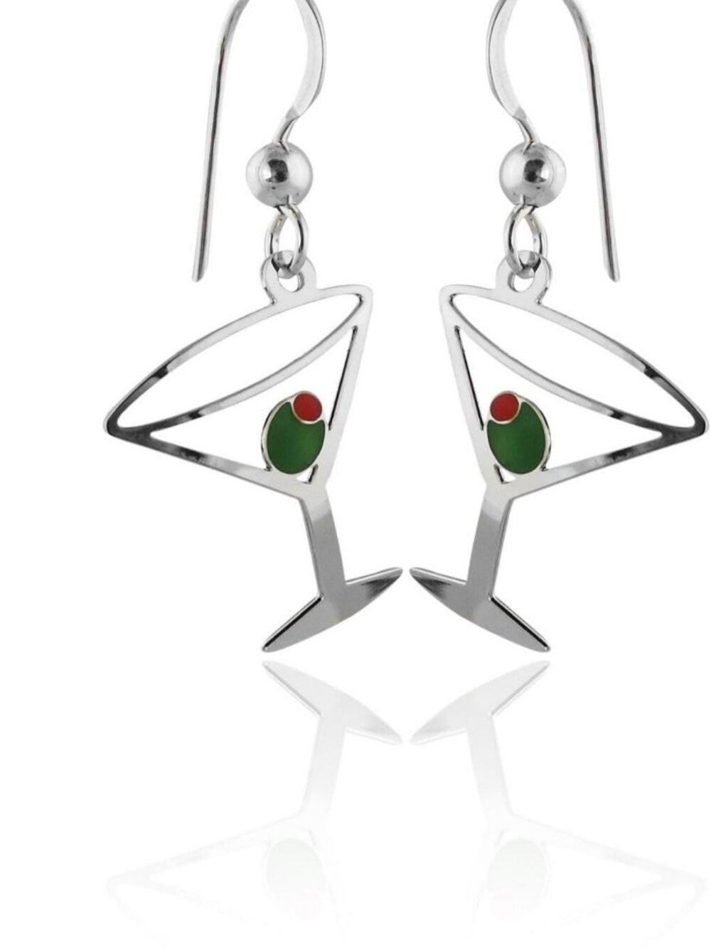 Hand-Painted Martini Glass Earrings | Sterling Silver Ear Wires | Unique Jewelry